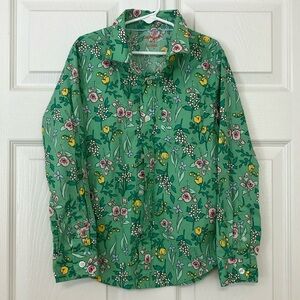 Cat & Jack Girls Long Sleeve Button Down Shirt. Green with Colorful Floral Print